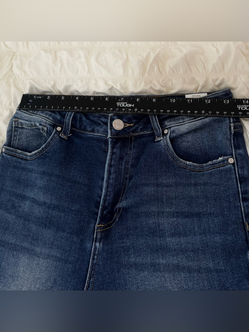 Risen RDP5572 High Rise Wide Straight Crop Raw Hem Jeans Women’s 7/28 Dark Wash - Picture 8 of 9